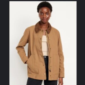 Old Navy Tan Barn Jacket with Brown Corduroy Collar size S